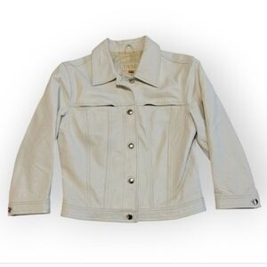VTG CACHÉ WHITE GENUINE LEATHER SHORT CROPPED JACKET SIZE 4